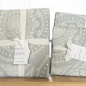 Pottery Barn DOT MEDALLION REVERSIBLE Duvet King & 2 Euro Shams Sea Glass NWT 🎁